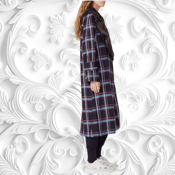 Victor Alfaro Collective Oversized Tweed Faux Fur Collar Coat XL - Picture 2 of 7